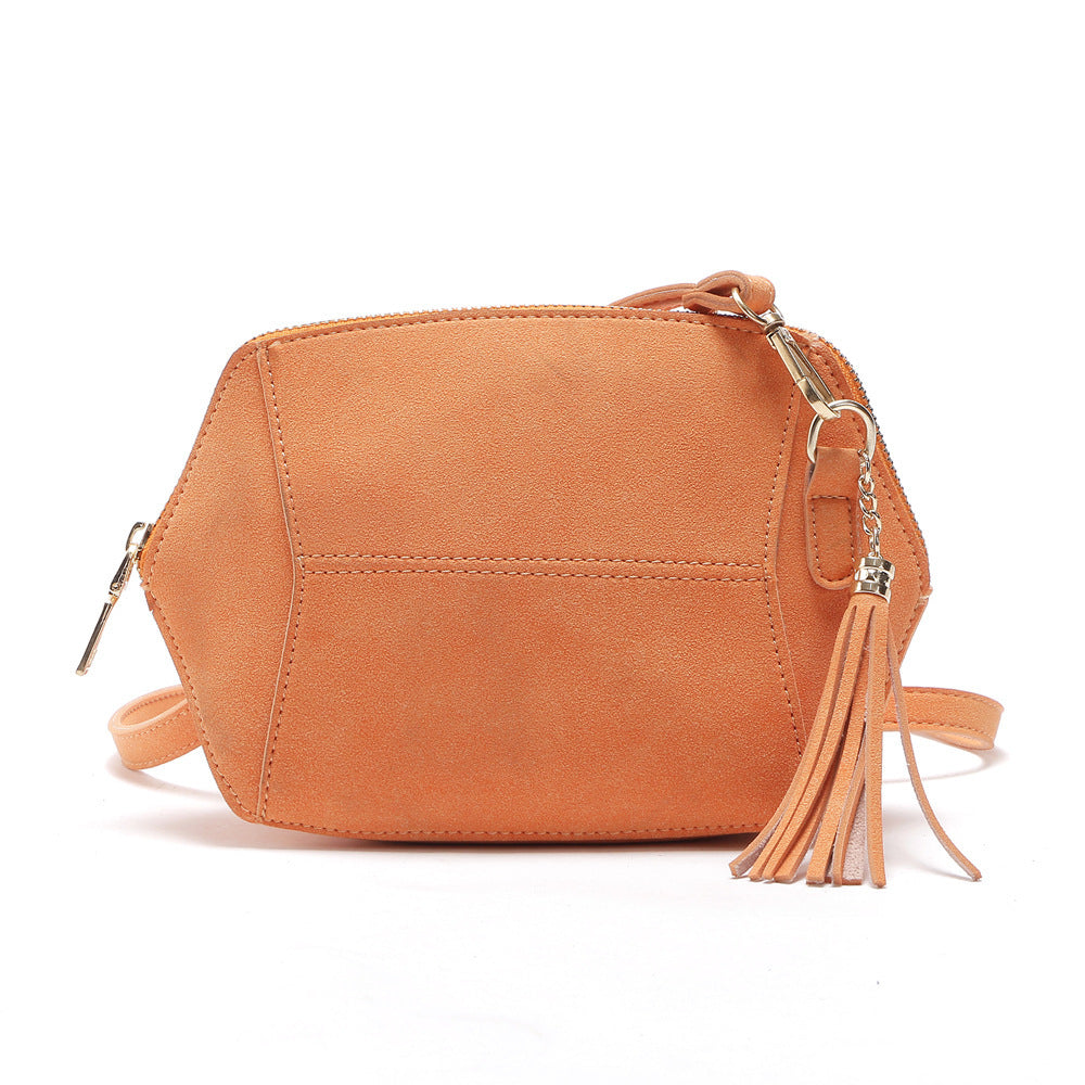 Fashionable And Simple Frosted Simulation Leather Candy Color Tassel Small Shell Bag
