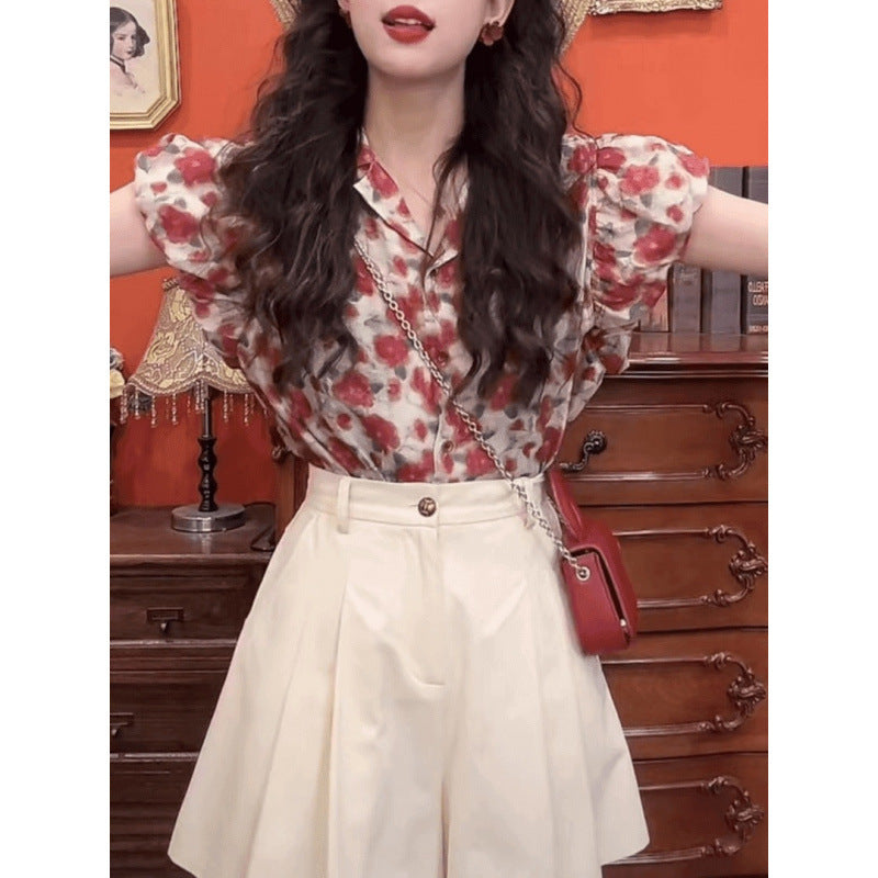 Hong Kong Style Retro Floral Shirt Summer Commute