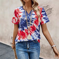 Women's Top V-neck Buttons Tie-dye Printing