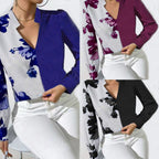 Printed Blouse V-neck Long Sleeve Women's Blouse